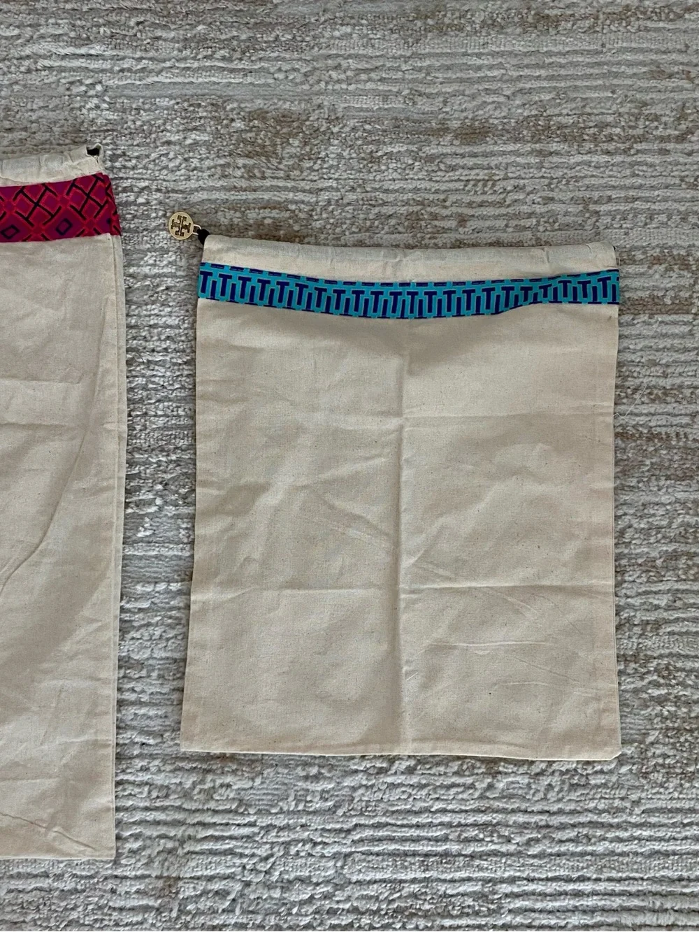 Tory Burch Canvas Dust Bag  Set with Pink and Blue Trim